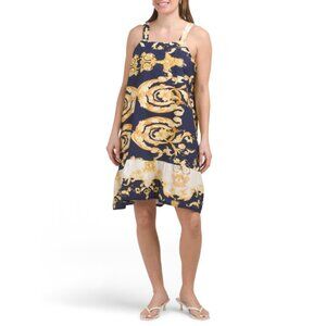 FRANCESCA BETTI Italy Linen Blend Sleeveless Flounce Hem Mini Dress